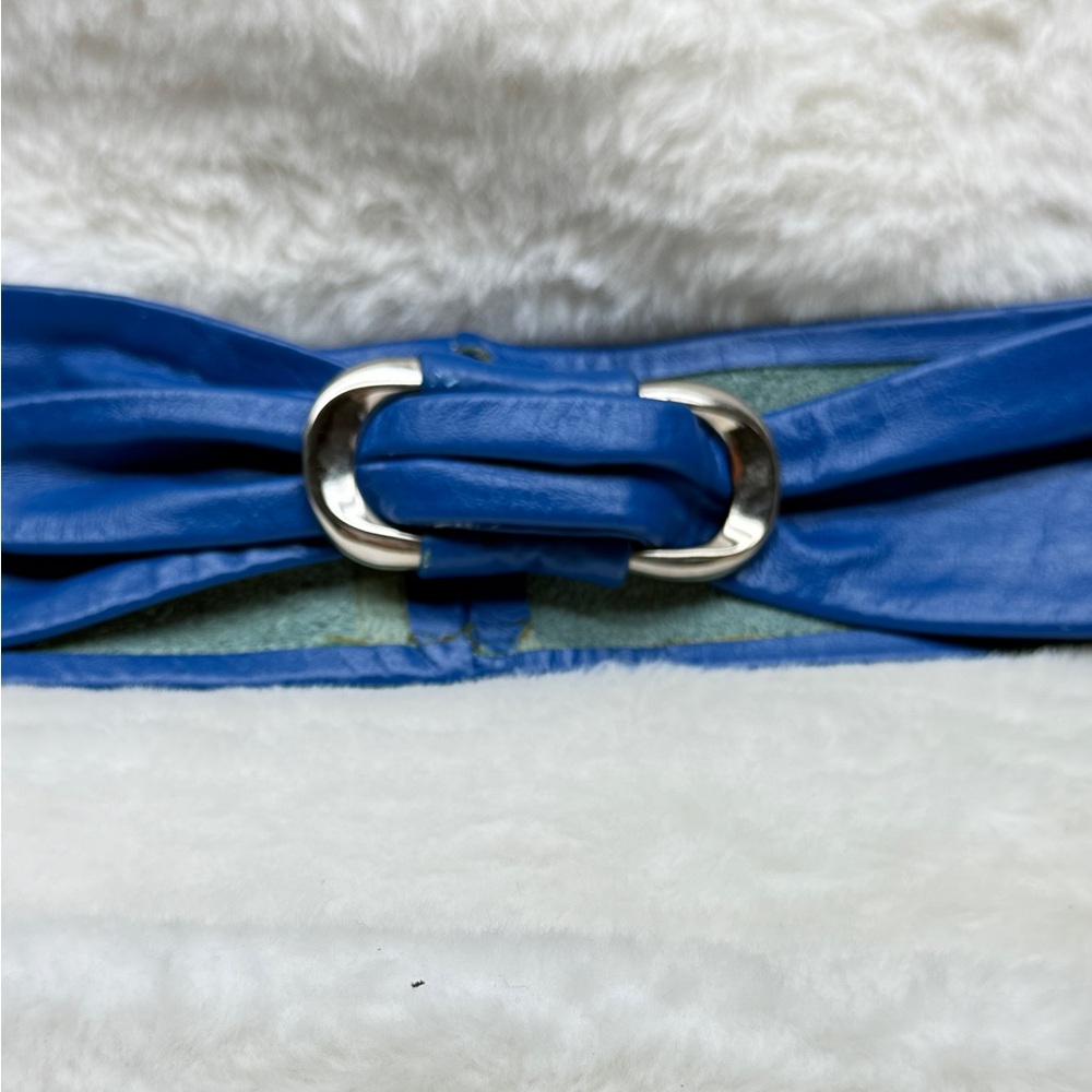 EmRi Co Vintage Blue Leather Belt with Silver Buckle